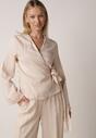 Beżowa Kopertowa Bluzka z Wiskozy Ozdobiona Wiązaniem Velanitte