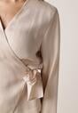 Beżowa Kopertowa Bluzka z Wiskozy Ozdobiona Wiązaniem Velanitte