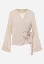 Beżowa Kopertowa Bluzka z Wiskozy Ozdobiona Wiązaniem Velanitte
