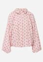 Różowa Bluza w Groszki z Wiskozą o Nietoperzowym Kroju z Kołnierzykiem Rayo