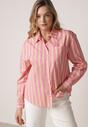 Różowa Bawełniana Koszula o Kroju Oversize Ozdobiona Pionowymi Paskami Ulialia