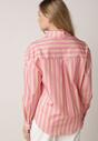 Różowa Bawełniana Koszula o Kroju Oversize Ozdobiona Pionowymi Paskami Ulialia