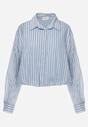Niebieska Bawełniana Koszula Oversize w Pionowe Paski z Gumką Kycer