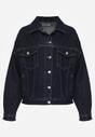 Granatowa Jeansowa Kurtka z Bawełną o Kroju Oversize Vimiloria
