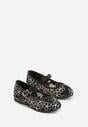 Czarne Siateczkowe Balerinki z Paskiem z Klamerką Zdobione Kwiatowym Haftem Canlea