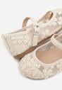 Beżowe Siateczkowe Balerinki z Paskiem z Klamerką Zdobione Kwiatowym Haftem Canlea