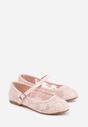 Różowe Siateczkowe Balerinki z Paskiem z Klamerką i Haftowanymi Kwiatami Erolea