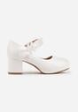 Białe Półbuty na Niskim Obcasie Ozdobione Kwiatową Aplikacją 3D i Kokardą Tesanne