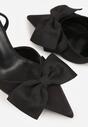 Czarne Satynowe Szpilki z Odkrytą Piętą i Ozdobną Kokardą Argatea