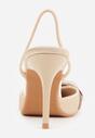 Beżowe Satynowe Szpilki z Odkrytą Piętą i Ozdobną Kokardą Argatea