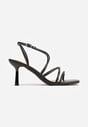 Czarne Sandały na Szpilce z Przeplatanymi Paskiami i Kwadratowym Noskiem Baloria