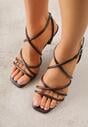 Brązowe Sandały na Szpilce z Przeplatanymi Paskiami i Kwadratowym Noskiem Baloria