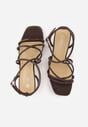 Brązowe Sandały na Szpilce z Przeplatanymi Paskiami i Kwadratowym Noskiem Baloria