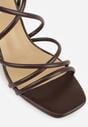 Brązowe Sandały na Szpilce z Przeplatanymi Paskiami i Kwadratowym Noskiem Baloria
