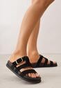 Czarne Klapki z Geometryczną Cholewką i Klamrą z Boku Endrita
