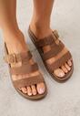 Jasnobrązowe Klapki z Geometryczną Cholewką i Klamrą z Boku Endrita