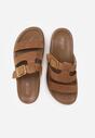 Jasnobrązowe Klapki z Geometryczną Cholewką i Klamrą z Boku Endrita