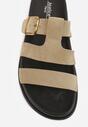 Beżowe Klapki z Geometryczną Cholewką i Klamrą z Boku Endrita
