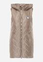 Brązowa Przejściowa Kamizelka Pikowana o Długim Kroju z Kapturem i Naszywką Harmaste