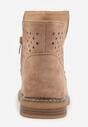 Ciemnobeżowe Płaskie Botki Sztyblety z Ażurowym Wzorem ze Skórzaną Wkładką Terisina