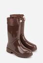 Brązowe Lakierowane Kalosze ze Ściąganą Cholewką Fevaselle