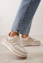 Beżowe Sneakersy na Grubej Podeszwie Ozdobione Geometrycznym Wzorem Asoastis