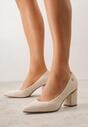 Beżowe Czółenka na Obcasie ze Skórzaną Wkładką i Metaliczną Wstawką Rasmone