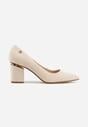 Beżowe Czółenka na Obcasie ze Skórzaną Wkładką i Metaliczną Wstawką Rasmone