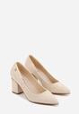 Beżowe Czółenka na Obcasie ze Skórzaną Wkładką i Metaliczną Wstawką Rasmone