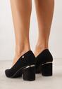 Czarne Czółenka na Obcasie ze Skórzaną Wkładką i Metaliczną Wstawką Rasmone