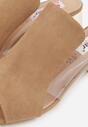 Ciemnobeżowe Klapki na Niskim Słupku ze Skórzaną Wkładką i Transparentnymi Wstawkami Neya