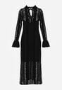 Czarna Koronkowa Sukienka o Taliowanym Kroju z Wiązaniem przy Dekolcie Nevellirae