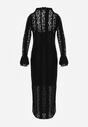 Czarna Koronkowa Sukienka o Taliowanym Kroju z Wiązaniem przy Dekolcie Nevellirae