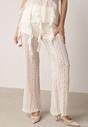 Beżowy Rustykalny Komplet z Koronką i Falbankami Top i Szerokie Spodnie Pretissa