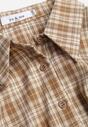 Beżowa Krótka Bawełniana Koszula w Kratę z Marszczeniem Wenatia