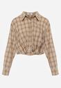 Beżowa Krótka Bawełniana Koszula w Kratę z Marszczeniem Wenatia
