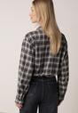 Czarna Krótka Bawełniana Koszula w Kratę z Marszczeniem Wenatia
