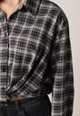 Czarna Krótka Bawełniana Koszula w Kratę z Marszczeniem Wenatia