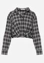 Czarna Krótka Bawełniana Koszula w Kratę z Marszczeniem Wenatia