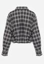 Czarna Krótka Bawełniana Koszula w Kratę z Marszczeniem Wenatia
