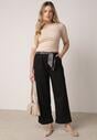 Czarne Eleganckie Spodnie z Bawełny i Wiskozy z Materiałowym Paskiem-Apaszką Vetina