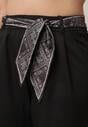 Czarne Eleganckie Spodnie z Bawełny i Wiskozy z Materiałowym Paskiem-Apaszką Vetina