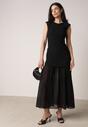 Czarna Sukienka Ażurowa z Usztywnioną Linią Ramion i Przezroczystym Dołem Semiriel