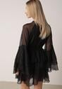 Czarna Sukienka z Eterycznymi Falbanami i Wiązanym Paskiem Rivaniah