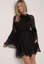 Czarna Sukienka z Eterycznymi Falbanami i Wiązanym Paskiem Rivaniah