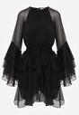 Czarna Sukienka z Eterycznymi Falbanami i Wiązanym Paskiem Rivaniah
