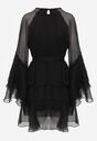 Czarna Sukienka z Eterycznymi Falbanami i Wiązanym Paskiem Rivaniah