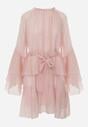 Różowa Sukienka z Eterycznymi Falbanami i Wiązanym Paskiem Rivaniah
