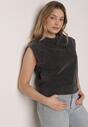 Czarny Bawełniany Top z Efektem Sprania Belatia