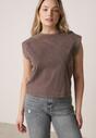 Brązowy Bawełniany Top z Efektem Sprania Belatia
